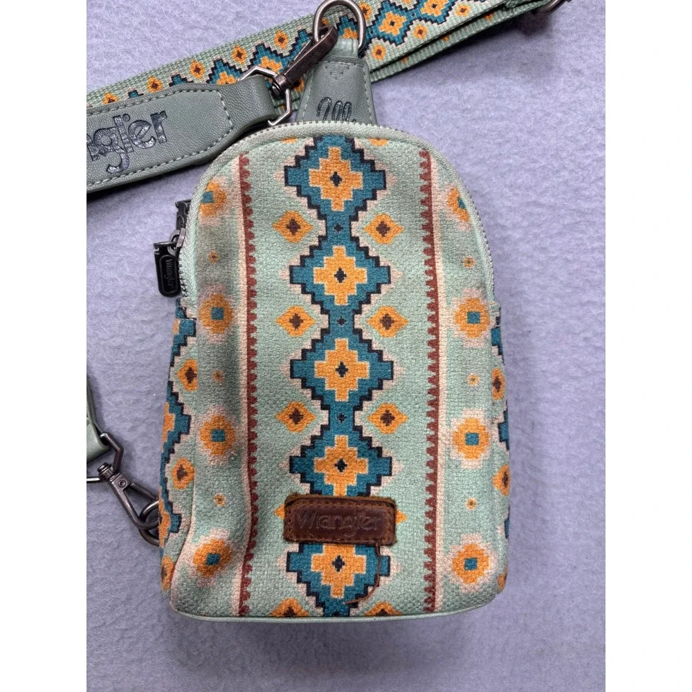 Wrangler Sling Bag Small Mint Green Southwestern Aztec‎ Print Crossbody